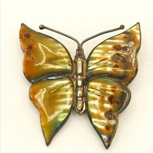 Vintage Sterling Silver and Abalone Shell Butterfly Brooch